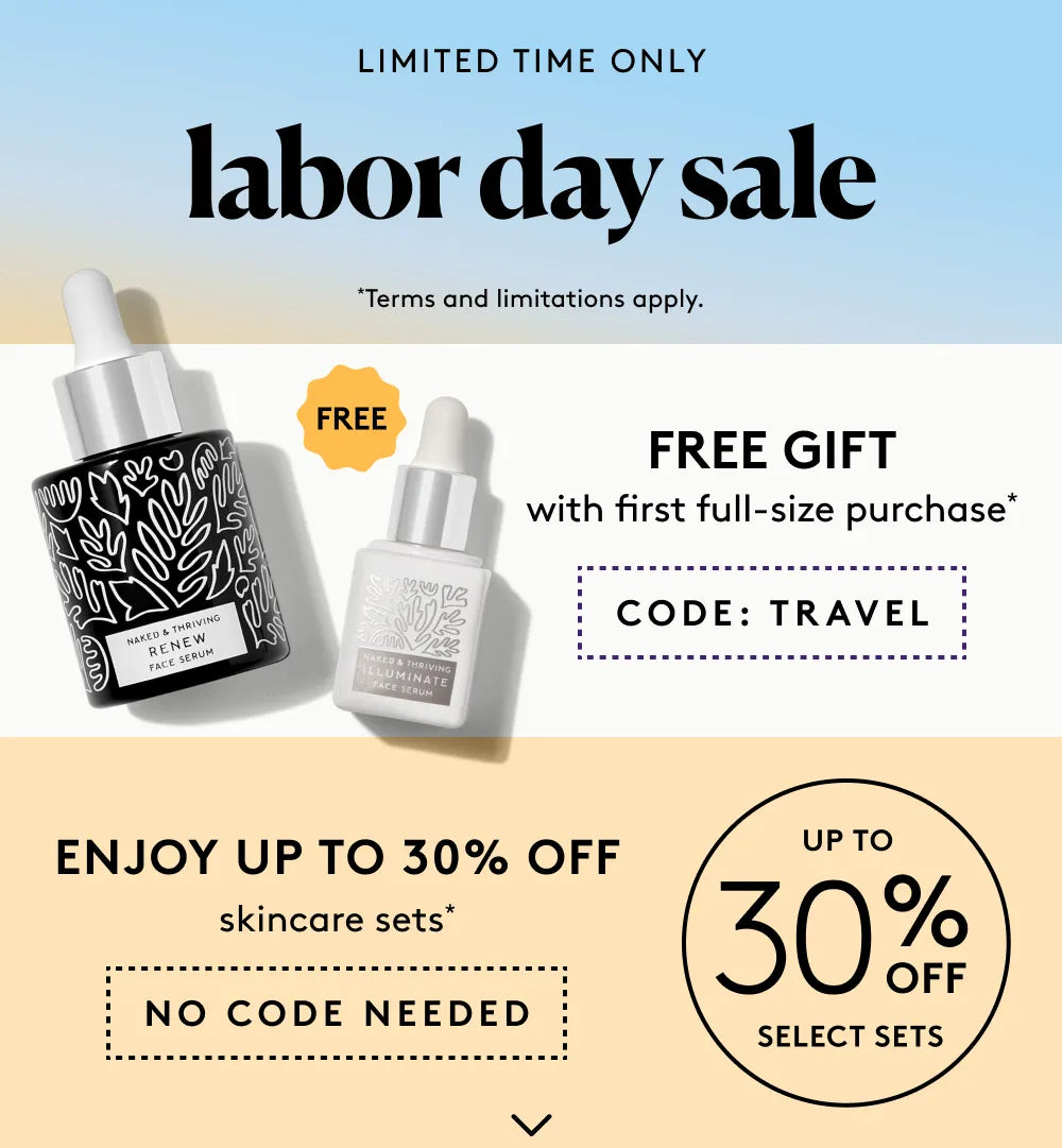 Banner stating limited time only Labor Day Offers: Up to 30% off select sets, plus a free gift with first purchase.