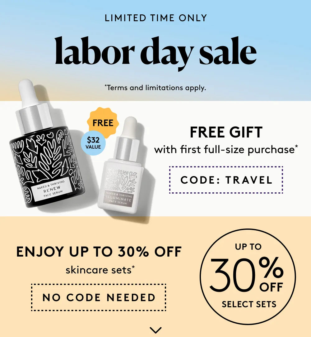 Banner stating limited time only Labor Day Offers: Up to 30% off select sets, plus a free gift with first purchase.