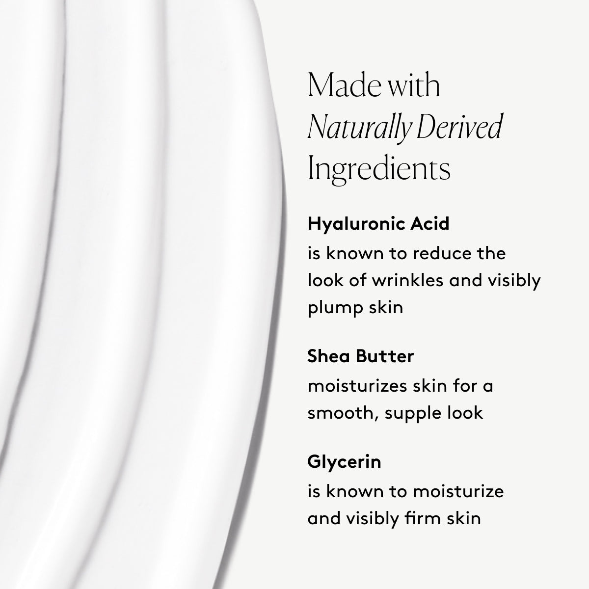 
                
                  Glow Triple Boost Eye Cream key ingredients graphic with Hyaluronic Acid, Shea Butter, and Glycerin beside a product swatch 
                
              