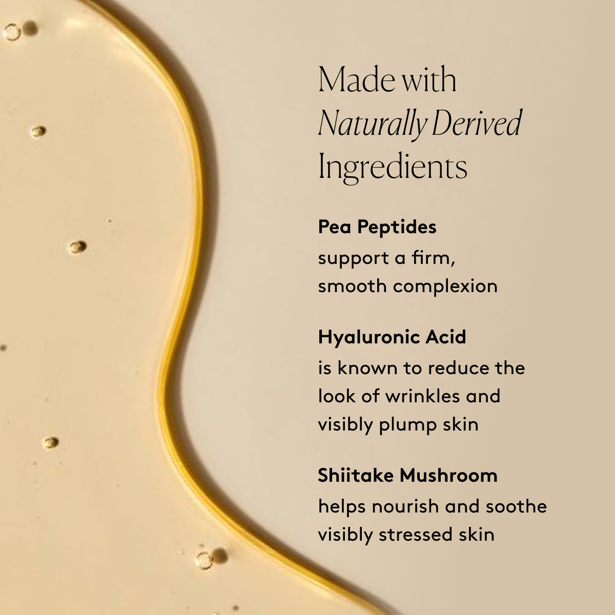 
                
                  Protect Antioxidant Face Serum key ingredients graphic with Pea Peptides, Hyaluronic Acid, and Shiitake Mushroom beside a golden product swatch
                
              