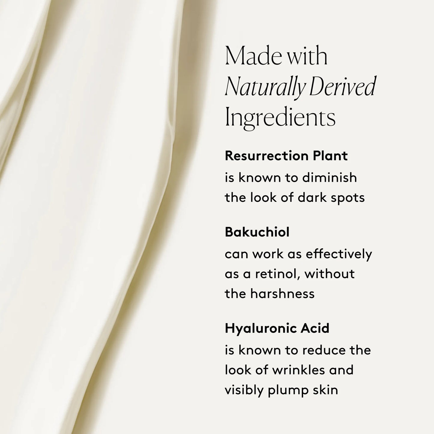 
                
                  Restore Ultra-Rich Night Cream key ingredients graphic with Resurrection Plant, Bakuchiol, and Hyaluronic Acid next to a product swatch
                
              