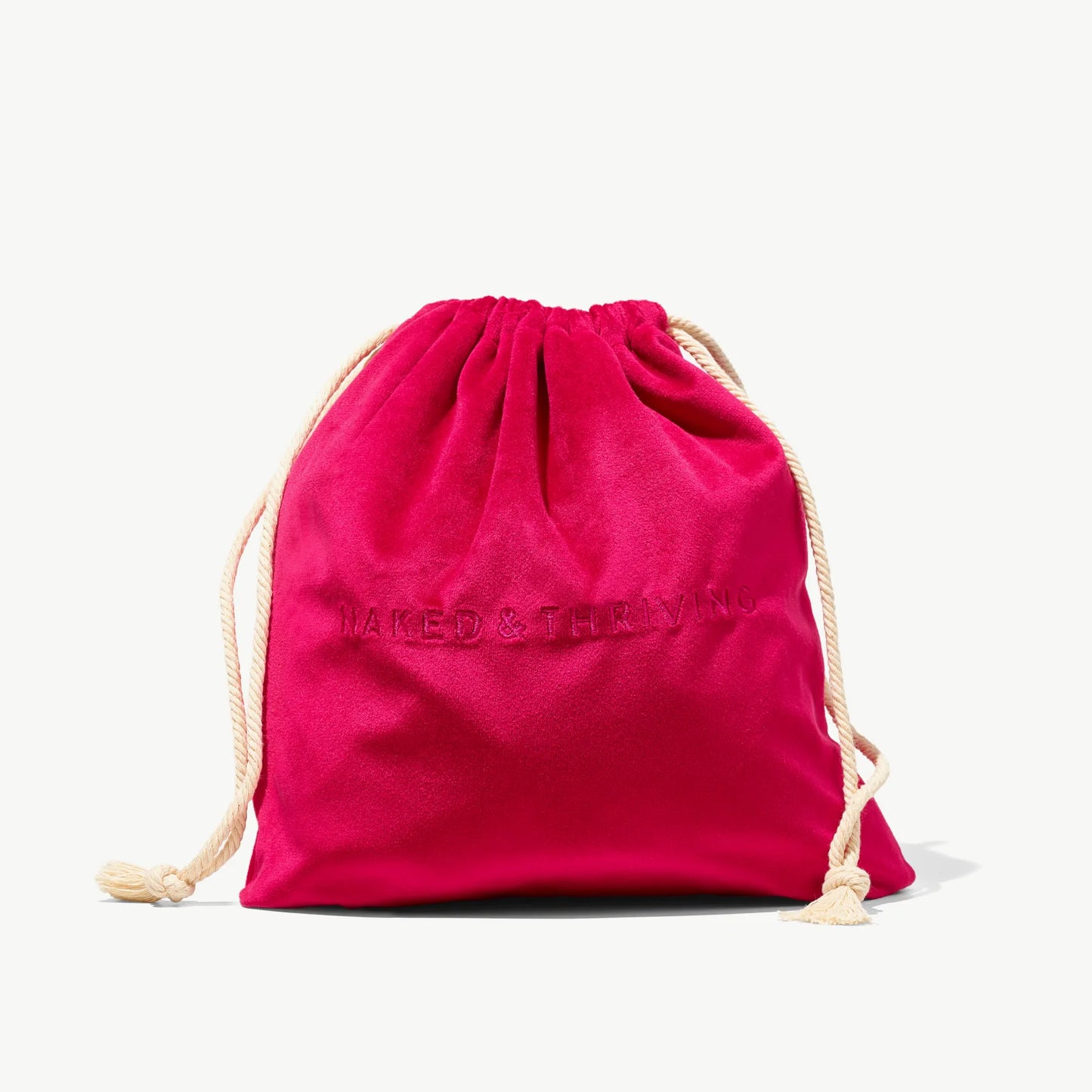 
                
                  Red drawstring gift bag photographed upright on white background
                
              