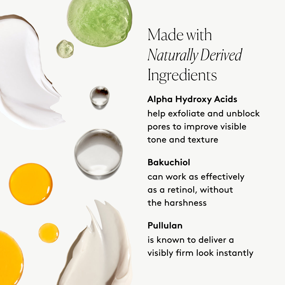 
                
                  Smiling model with radiant-looking skin beside text listing visibly improved wrinkles, tone, hydration, and glow
                
              